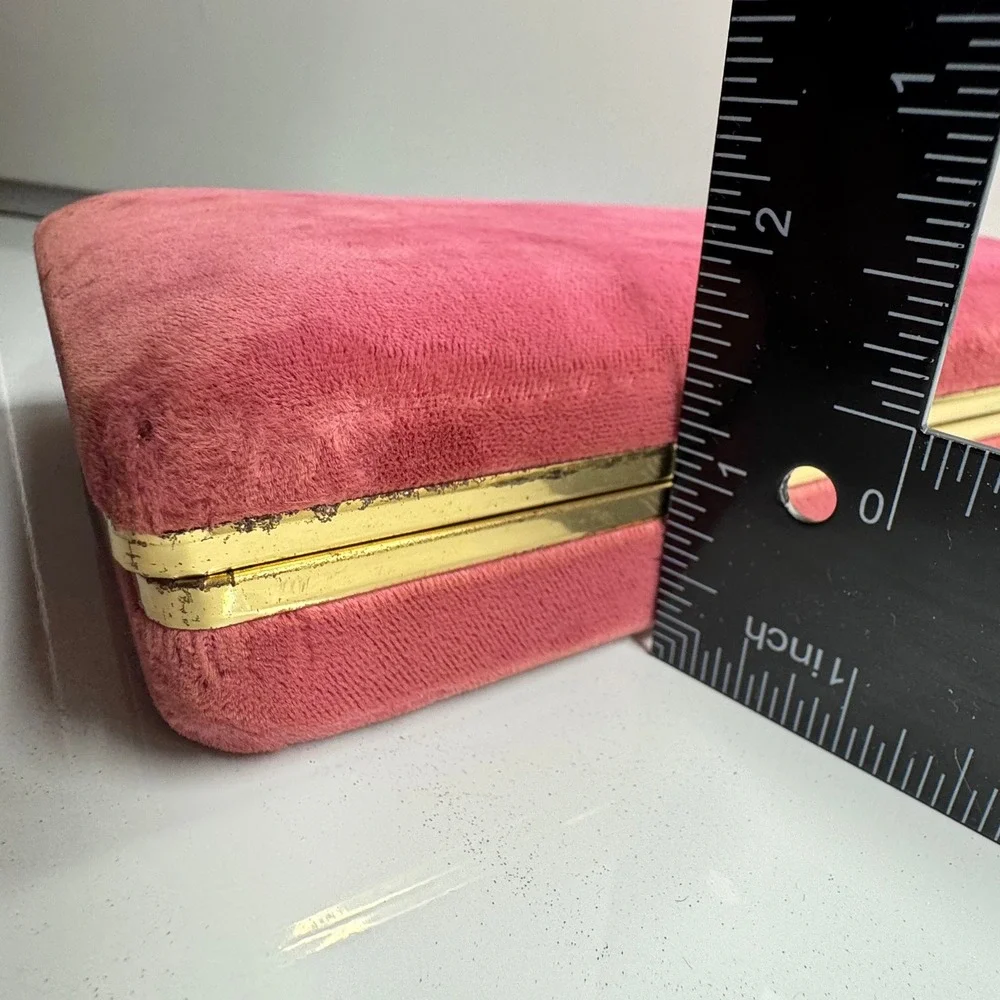 Vintage Jewelry Box Organizer Pink Velvet Lined Ring‎ Earring Storage 9